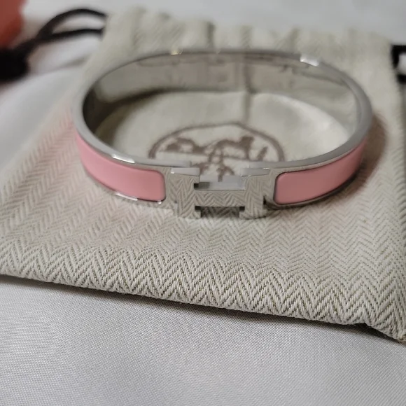 Hermes Pink Enamel H Clic Bracelet with Silver Hardware - Picture 1 of 4